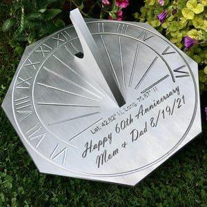 Custom 60th Wedding Anniversary Engraved Octagonal Sundial Gift for: Parents, Grandparents, Couples, For Him or Her, Diamond Anniversary