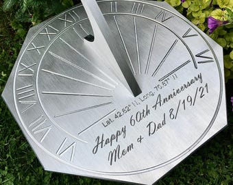 Custom 60th Wedding Anniversary Engraved Octagonal Sundial Gift for: Parents, Grandparents, Couples, For Him or Her, Diamond Anniversary
