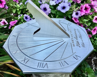Custom 20th Wedding Anniversary Engraved OCTAGONAL Sundial Gift for: Parents, Grandparents, Couples, For Him or Her, China Anniversary