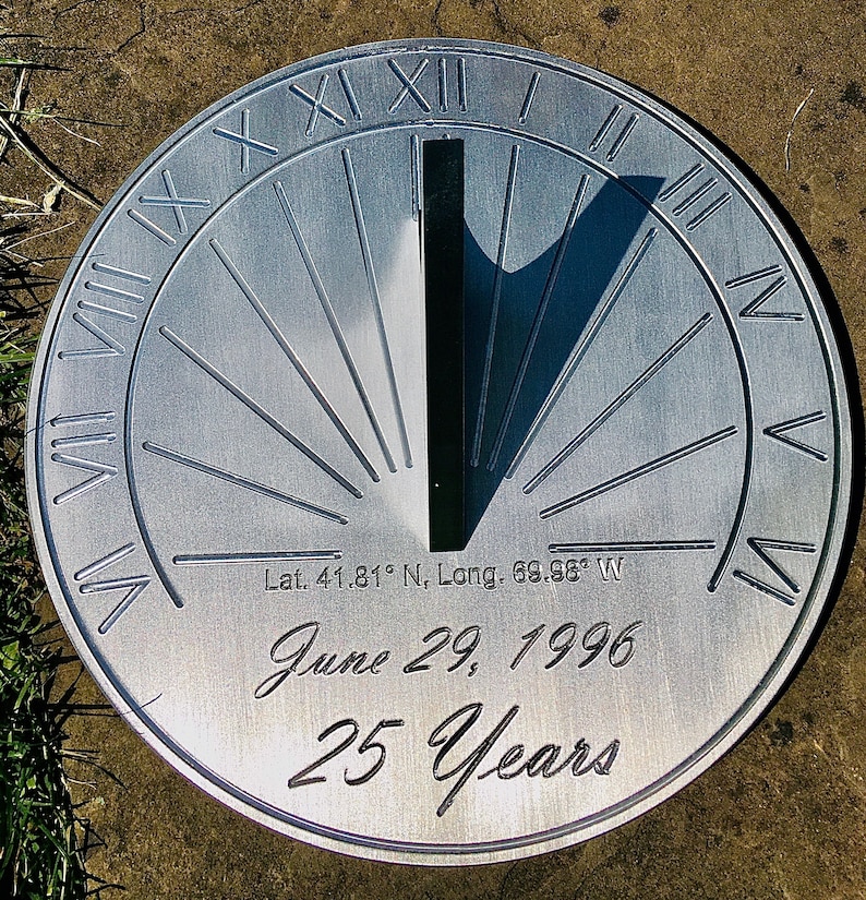 Custom 25th Wedding Anniversary Engraved Sundial Gift for: Parents, Grandparents, Couples, For Him or Her, Silver Anniversary image 8