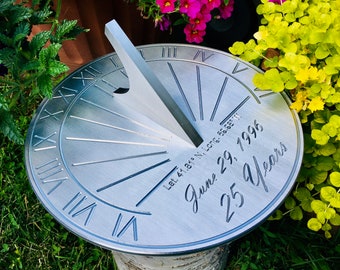 Custom 25th Wedding Anniversary Engraved Sundial Gift for: Parents, Grandparents, Couples, For Him or Her, Silver Anniversary