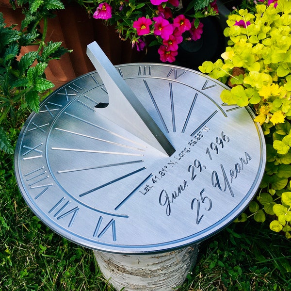 Custom 25th Wedding Anniversary Engraved Sundial Gift for: Parents, Grandparents, Couples, For Him or Her, Silver Anniversary