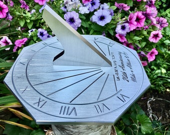 Custom 20th Wedding Anniversary Engraved OCTAGONAL Sundial Gift for: Parents, Grandparents, Couples, For Him or Her, China Anniversary