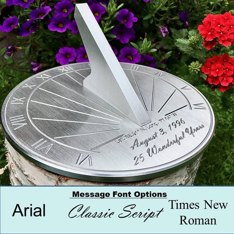 Custom 25th Wedding Anniversary Engraved Sundial Gift for: Parents, Grandparents, Couples, For Him or Her, Silver Anniversary image 6