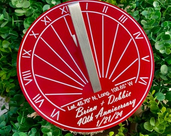 Custom 40th Wedding Anniversary Engraved Red Sundial Gift for: Parents, Grandparents, Couples, For Him or Her, Ruby Anniversary