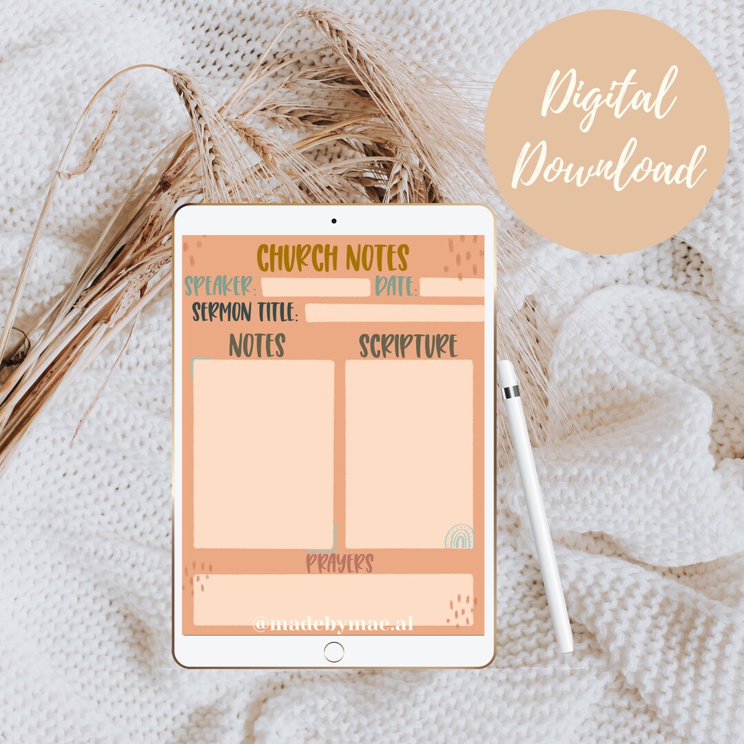 Church Notes - Digital Download - Goodnotes - Notability - Sermon Notes ...