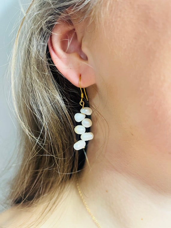 Natural Freshwater Pearl Dangle Earrings Baroque Pearl Gold Filled Hoop Earring Wedding Jewelry Minimalism Dainty Earring Gift For Her - UK