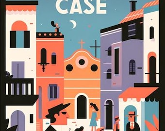 May include: A colourful illustration featuring the words "UNSOLVED CASE" above a stylized cityscape. Buildings in orange, purple, and white are depicted, with figures of people in the foreground. A cross and crescent moon are visible in the sky.