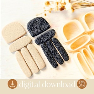 May include: A set of beige and black textured clay shapes alongside several off-white plastic cookie cutters. The shapes include rounded rectangles and elongated strips with a rough surface finish. The image includes the text digital download.