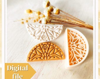 Half Mandala Polymer Clay Earring Cutter STL File (Digital Download)