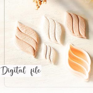 Puede incluir: Un surtido de moldes con forma de hoja en varios tamaños y tonos beige y blanquecino. Los moldes tienen superficies texturizadas y líneas curvas, con el texto "Digital file" en cursiva.