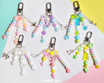 Personalized Beaded Name Keychain, Y2K Style Bag Charm, Custom Boys Girls Charms Pastel Keychains