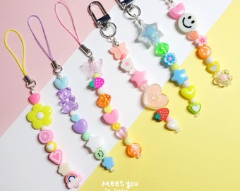 Beaded Phone Charm Keychain Bag Charm Y2K Keychain Y2K Phone Charm Colorful Cute Trendy Phone Charm Keychain Beaded Cute Lanyard Strap