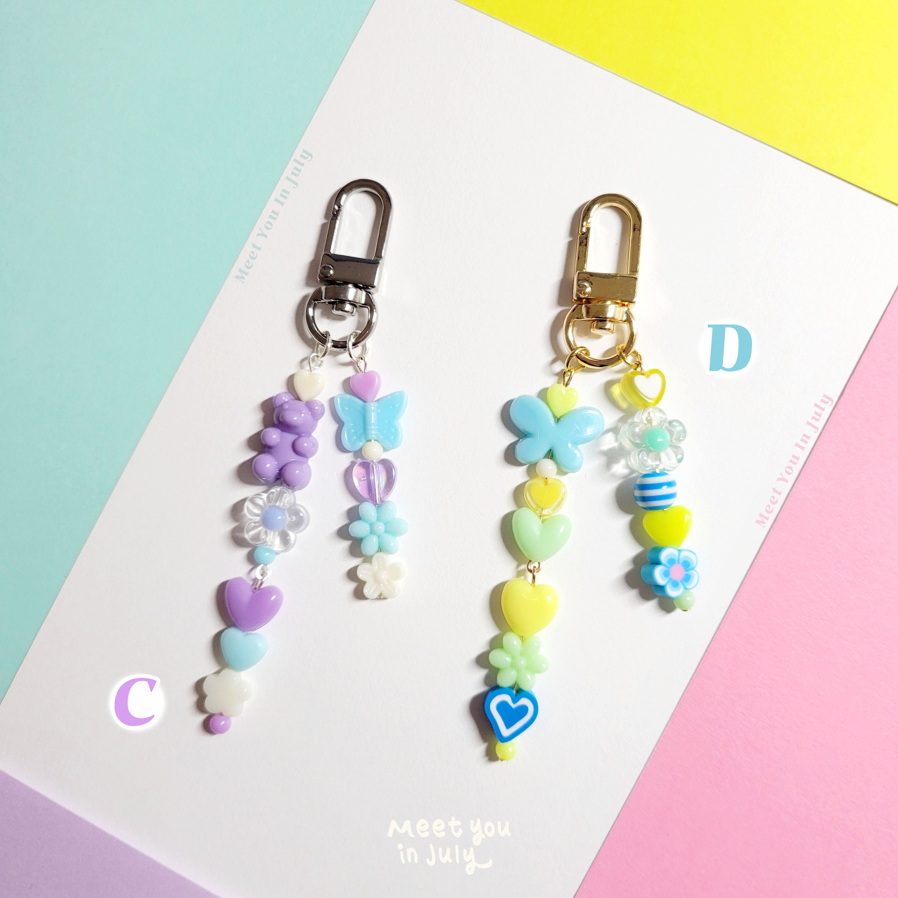 beads♡key chain Beaded Keychains Cute Beaded Bag Charms Y2K Style 90s