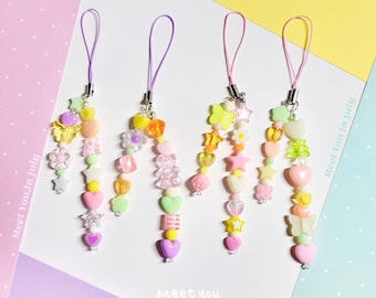 Phone Charm Cute Bag Charm Beaded Keychain Y2K Beaded Phone Charm Phone Strap Lanyard Pastel Color Bag Charms Y2K Keychains Birthday Gifts
