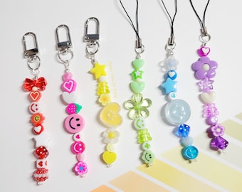 Beaded Phone Charm Y2K Keychain Bag Charm Phone Charm Colorful Cute Trendy Keychains Beaded Cute Lanyard Keychains