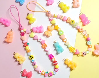 Phone Charm Strap with Gummy Bear | Y2K 90s Style Retro Phone Charm Phone Strap | Handmade Gummy Bear Charms | Cute Trendy Phone Strap