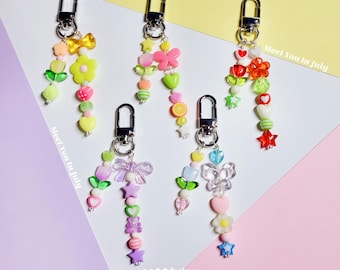 Beaded Keychain Colorful Kawaii Bag Charm, Handmade Keychain Charm, Aesthetic Keyring, Charm for Purse or Backpack