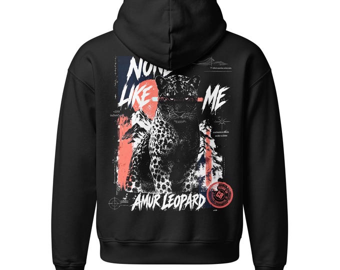 Amur Leopard Hooded Sweatshirt, Endangered Species Graphic Hoodie, BIZIRIK 48