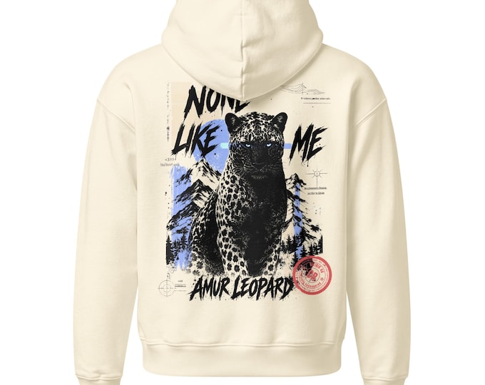 Amur Leopard Hooded Sweatshirt, Endangered Species Graphic Hoodie, BIZIRIK 48