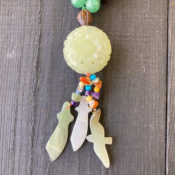 Vintage Handmade Jade Bead Necklace with Carved J… - image 4