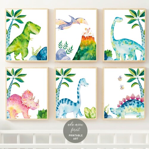 Dinosaur Nursery Wall Art Set Baby Nusery Decor Nursery Etsy