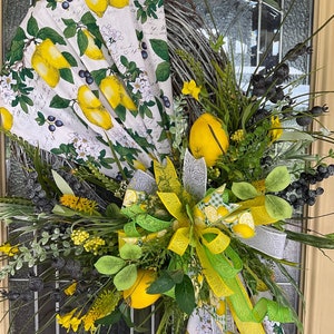 Blueberry Lemon Wreath, Yellow Lemon’s and Blueberries, Yellow Wildflowers