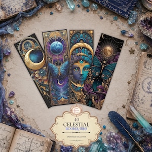 Marcapáginas Celestiales / 40 diseños únicos (Descarga digital en JPEG y PDF)