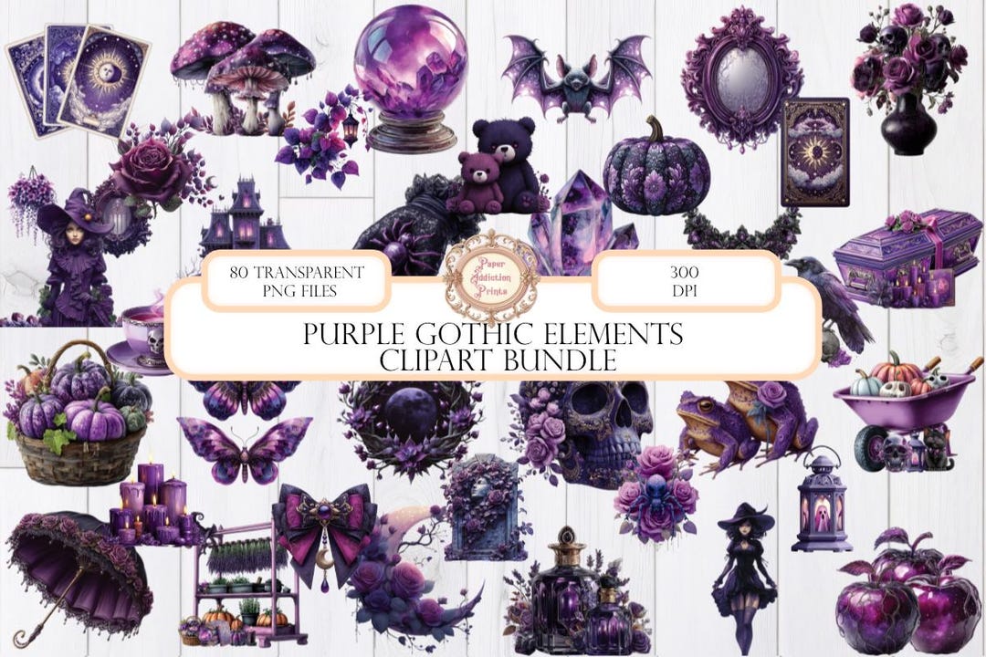 Purple Gothic Clipart Bundle | 80 PNG Images, Halloween, Witchy ...