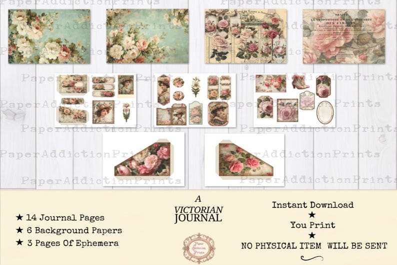 Victorian Junk Journal Kit, | 25 Pages | 11"x8.5" | Commercial Use - Etsy