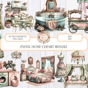 Pacote de Cliparts para Casa em Pastel | 50 Imagens PNG Transparentes | Shabby Chic | Vintage | Vitoriano | Uso Comercial