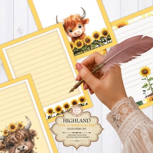 Briefpapier-Set „Hochlandrind mit Sonnenblumen“ (Digitaler Download)