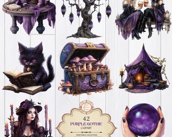 Purple Gothic Clipart Bundle | Witchy Halloween PNG Images