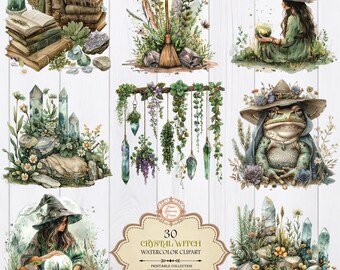 Pacchetto di clipart Strega di Cristallo, Strega Verde PNG (Uso Commerciale)