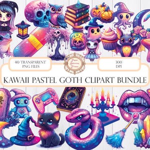 Kawaii Pastell Goth Clipart-paket | Häxiga PNG-bilder (Kommersiellt bruk)