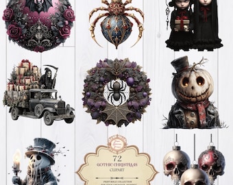 Gothic Christmas Clipart Bundle | 72 PNG Images (Commercial Use) Gothmas, Halloween