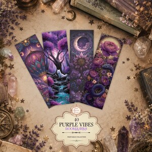 Marque-pages imprimables Purple Vibes Fantasy | 40 modèles uniques (téléchargement numérique JPEG et PDF)