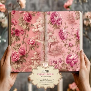 Pink French Toile Digital Papers | 30 Pages | 11"x8.5" | Commercial Use