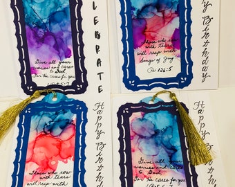 Greeting Cards with Bookmarks painted with Alcohol Ink