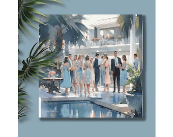 Mid Century Modern Poolside Cocktails Wall Art Retro Eames Era House 1950s Home Decor Prints Housewarming Gift Ideas Paintings Swimming Pool