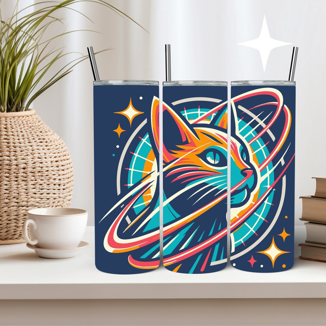 Celestial Cat 20 Oz Skinny Tumbler With Straw Drink Ware 1950s Space ...