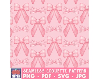 Coquette Pink Bow Pattern PNG SVG Seamless Digital Paper Instant Download Girly Pink Ribbons Fabric Wallpaper Commercial Use Girl Aesthetic