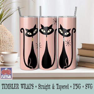 Gobelet mince moderne Mid-Century 20 oz PNG sublimation design téléchargement numérique chat atomique gobelet emballage usage commercial gobelet rétro Png SVG