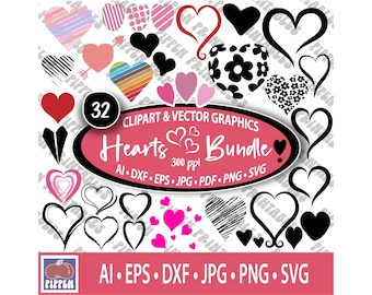 Heart SVG Bundle, Valentines Doodle Heart, Heart Cricut Cut File, Heart Sublimation PNG, Valentines Day SVG, Hand-drawn Hearts, Vector Heart