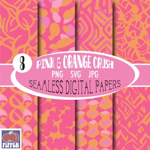 Rosa och orange digitalt pappersset, sömlösa texturer, abstrakta sömlösa mönster, trendiga mönster, scrapbookpapper, klotterbakgrunder, utskrivbara
