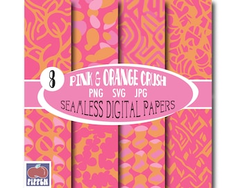 Pink and Orange Digital Paper Set, Seamless Textures,Abstract Seamless Patterns,Trendy Patterns,Scrapbook Paper,Doodle Backgrounds,Printable
