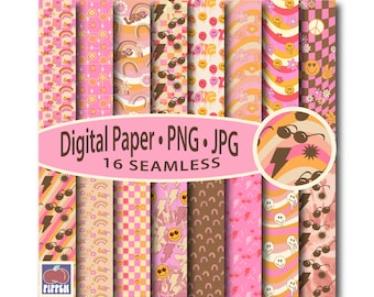 Retro Groovy Digital Papers, Retro 60s 70s Seamless Patterns, Groovy 70s Paper, Groovy Background, Retro Scrapbook Paper,Retro Digital Paper