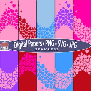 Heart Digital Paper, Valentine Heart Patterns, Printable Download,Heart Seamless Pattern,Backgrounds,Digital Paper Pack,Heart PNG,Hearts SVG