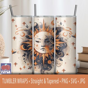 Sun and Moon Boho 20 oz Skinny Tumbler Wrap, Straight & Tapered Wrap, Tumbler Sublimation Design, Tumbler PNG, Celestial Tumbler Wrap, SVG