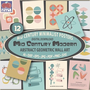 Pósteres modernos de mediados de siglo, descarga digital instantánea, impresiones de arte mural retro, era atómica de los años 50, uso comercial, decoración del hogar de estilo vintage, SVG
